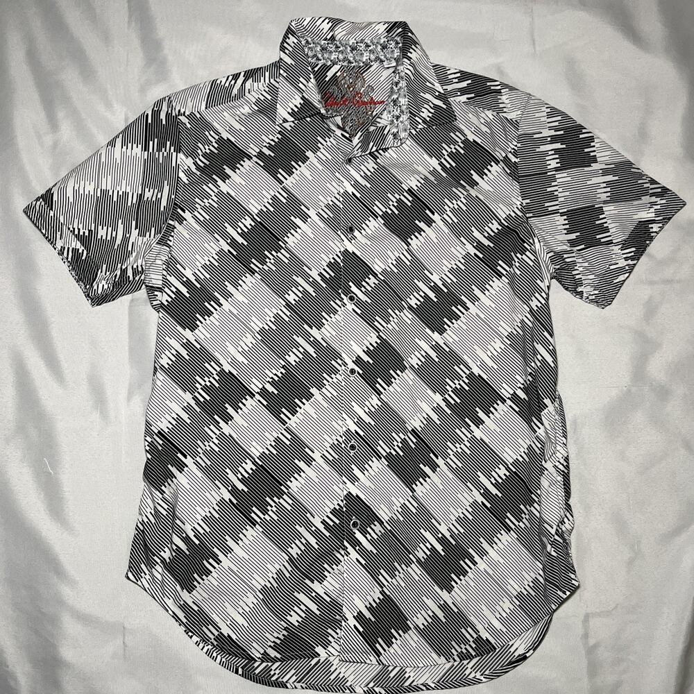 Robert Graham Siloam Spring Shirt Mens Size M Black White Stipe Classic Fit